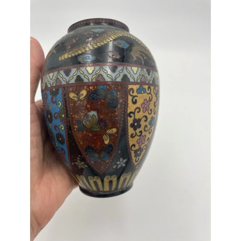 Cloisonne Vase Jar with‎ Lid Dragon Floral Asian Decor Decorative Accent 6